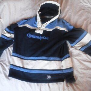 Quinnipiac 47 Sweat Shirt Hoodie Blue And White Ice hockey Shirt Size Large